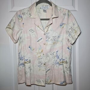 Vintage Pineapple Moon 100% Silk Hawaiian Button Front Shirt Size Medium